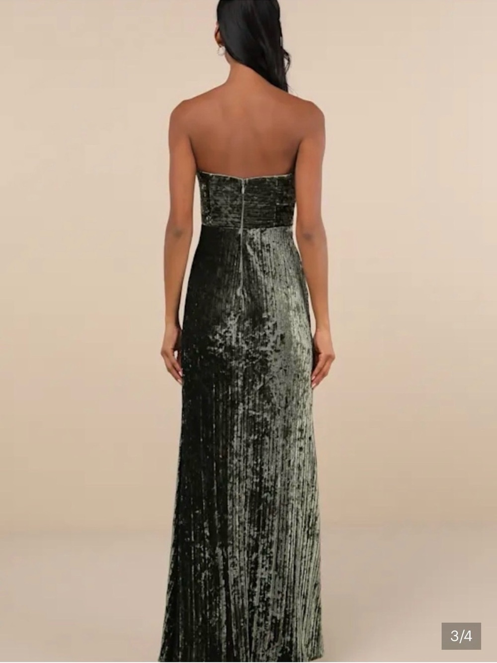 Lulu's Olive Green Strapless Crushed Velvet Gown